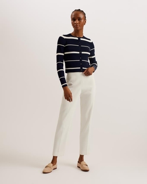 Cardigan Ted Baker Striped Crew Neck Fitted Bleu Marine Femme | AXL-19868005